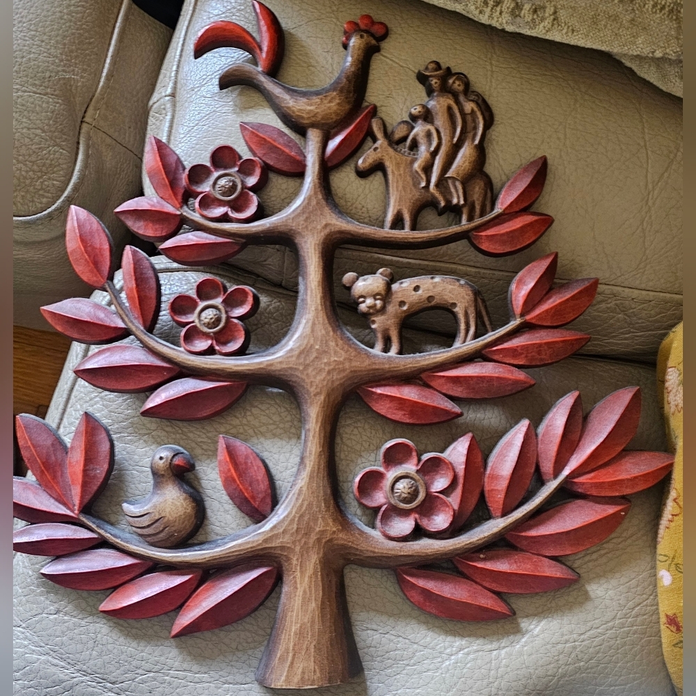 Vintage SYROCO INC. Tree of Life Wall Plaque 1963 Made in USA Rooster, Donkey